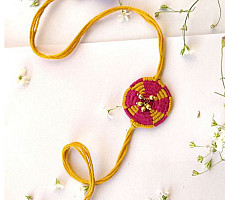 Dhokra Brass ❂ Handmade Bhabhi Rakhi - Yellow & Pink