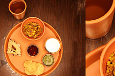 Mittihub ☢ Terracotta ☢ Dinner Set - ( 2 small bowls, 1 glass & 1 thali )
