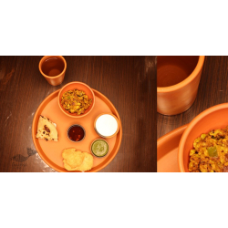 Mittihub ☢ Terracotta ☢ Dinner Set - ( 2 small bowls, 1 glass & 1 thali )