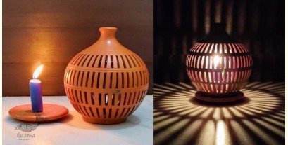 Mittihub ☢ Terracotta ☢ Tea Light Holder - Semi Oval Rectangle Cuts 