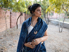 Dabu Block Printed ∷ Cotton Silk / Chanderi Saree - Indigo Blue