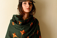 Preet ~ Hand Embroidered Phulkari Soft Wool Shawl - Bottle Green