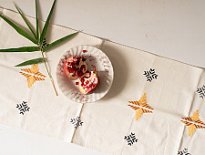 Preet ~ Hand Embroidered Phulkari Table Runner- Off White