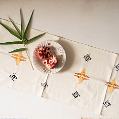 Preet ~ Hand Embroidered Phulkari Table Runner- Off White