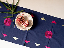 Preet ~ Hand Embroidered Phulkari Table Runner- Blue