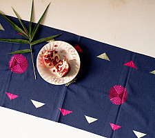 Nabha . नाभा ~ Hand Embroidered Phulkari Table Runner- Blue