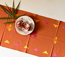 Nabha . नाभा ~ Hand Embroidered Phulkari Table Runner- Rust Color