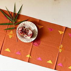 Preet ~ Hand Embroidered Phulkari Table Runner- Rust Color