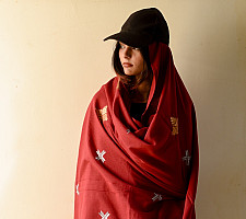 Nabha . नाभा ~ Hand Embroidered Phulkari Cotton Dupatta - Maroon