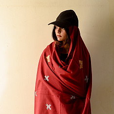 Preet ~ Hand Embroidered Phulkari Cotton Dupatta - Maroon