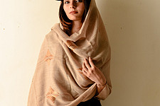 Nabha . नाभा ~ Hand Embroidered Phulkari Wool Shawl - Beige