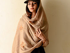Preet ~ Hand Embroidered Phulkari Wool Shawl - Beige