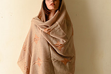 Nabha . नाभा ~ Hand Embroidered Phulkari Wool Shawl - Beige