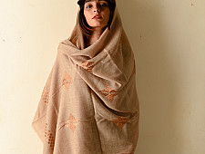 Preet ~ Hand Embroidered Phulkari Wool Shawl - Beige