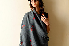 Nabha . नाभा ~ Hand Embroidered Phulkari Woolen Shawl - Grey