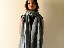 Preet ~ Hand Embroidered Phulkari Silk Stole - Grey