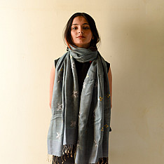 Nabha . नाभा ~ Hand Embroidered Phulkari Silk Stole - Grey