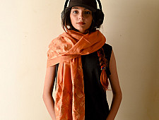 Preet ~ Hand Embroidered Phulkari Silk Stole - Brown