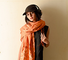 Nabha . नाभा ~ Hand Embroidered Phulkari Silk Stole - Brown