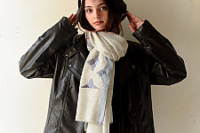 Nabha . नाभा ~ Hand Embroidered Phulkari Woolen Shawl - Ice Blue Color