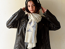 Preet ~ Hand Embroidered Phulkari Woolen Shawl - Ice Blue Color