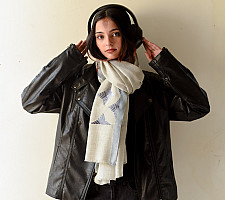 Nabha . नाभा ~ Hand Embroidered Phulkari Woolen Shawl - Ice Blue Color