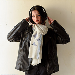 Nabha . नाभा ~ Hand Embroidered Phulkari Woolen Shawl - Ice Blue Color