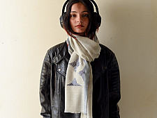 Preet ~ Hand Embroidered Phulkari Woolen Shawl - Ice Blue Color