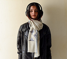 Nabha . नाभा ~ Hand Embroidered Phulkari Woolen Shawl - Ice Blue Color