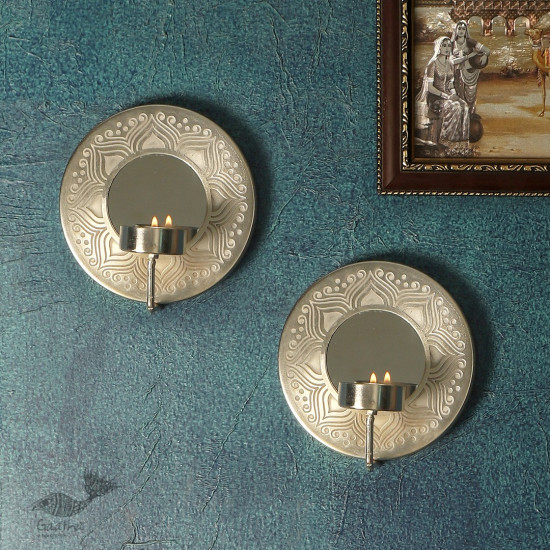 shop online Silver Wall Sconce With Mirror - Set of 2