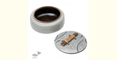 Nakshikathaa | Designer Ceramic Serving Bowl with Lid - Light Blue