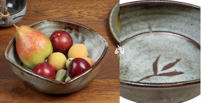 Nakshikathaa | Ceramic Serving Bowl - Olive Green