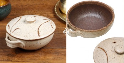 Nakshikathaa | Ceramic Serving Bowl with Lid - Beige