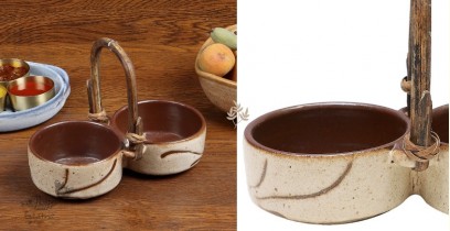 Nakshikathaa |Ceramic Serving Bowls With Handle - Beige