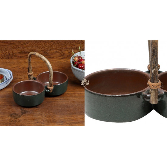 shop Ceramic Serving Bowls With Handle - Dark Green