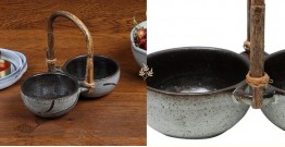 Nakshikathaa |Ceramic Serving Designer Bowls With Handle - Light Blue