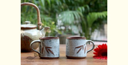 Nakshikathaa | Ceramic Coffee Mugs (Set of 2) - Olive Green