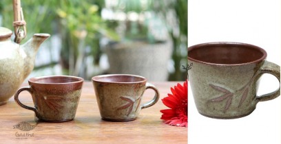 Nakshikathaa | Ceramic Tea Cups (Set of Two ) - Olive Green