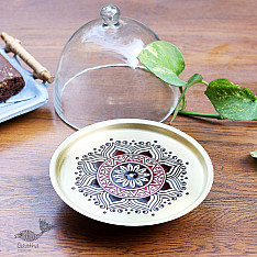 Nakshikathaa ✠ Brass Cake Stand with Glass Cloche ( Three Color Options )