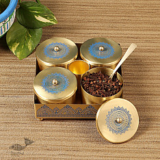 Brass | Mukhvas Jars With Holder & Spoon ( Three Color Options )