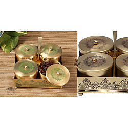 Brass | Mukhvas Jars With Holder & Spoon ( Three Color Options )