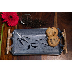 Nakshikathaa ✠ Rectangular Platter with Cane Handle (Light Blue)