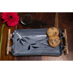 Nakshikathaa ✠ Rectangular Platter with Cane Handle (Light Blue)