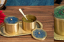 Nakshikathaa ✠ Brass Condiment Jars with Tray & Spoon ( Three Color Options )