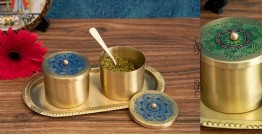 Nakshikathaa ✠ Brass Condiment Jars with Tray & Spoon ( Three Color Options )