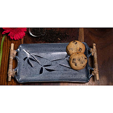 Nakshikathaa ✠ Rectangular Platter with Cane Handle (Light Blue)