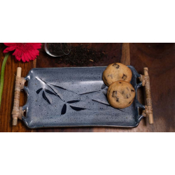 Nakshikathaa ✠ Rectangular Platter with Cane Handle (Light Blue)