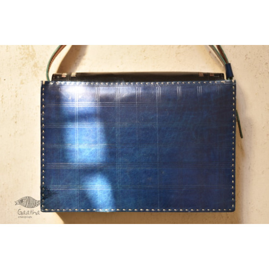 The nomad within me ♠ Kutchi Leather Bags - Blue black punch work sling ♠ 11