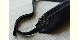 The Blue Lotus | Leather Waist Bag in Black Color