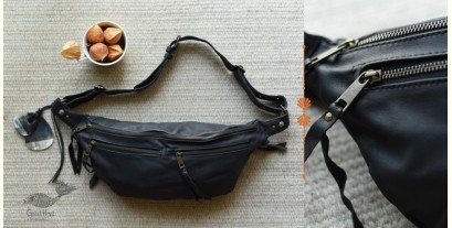 The Blue Lotus | Leather Black Waist Bag